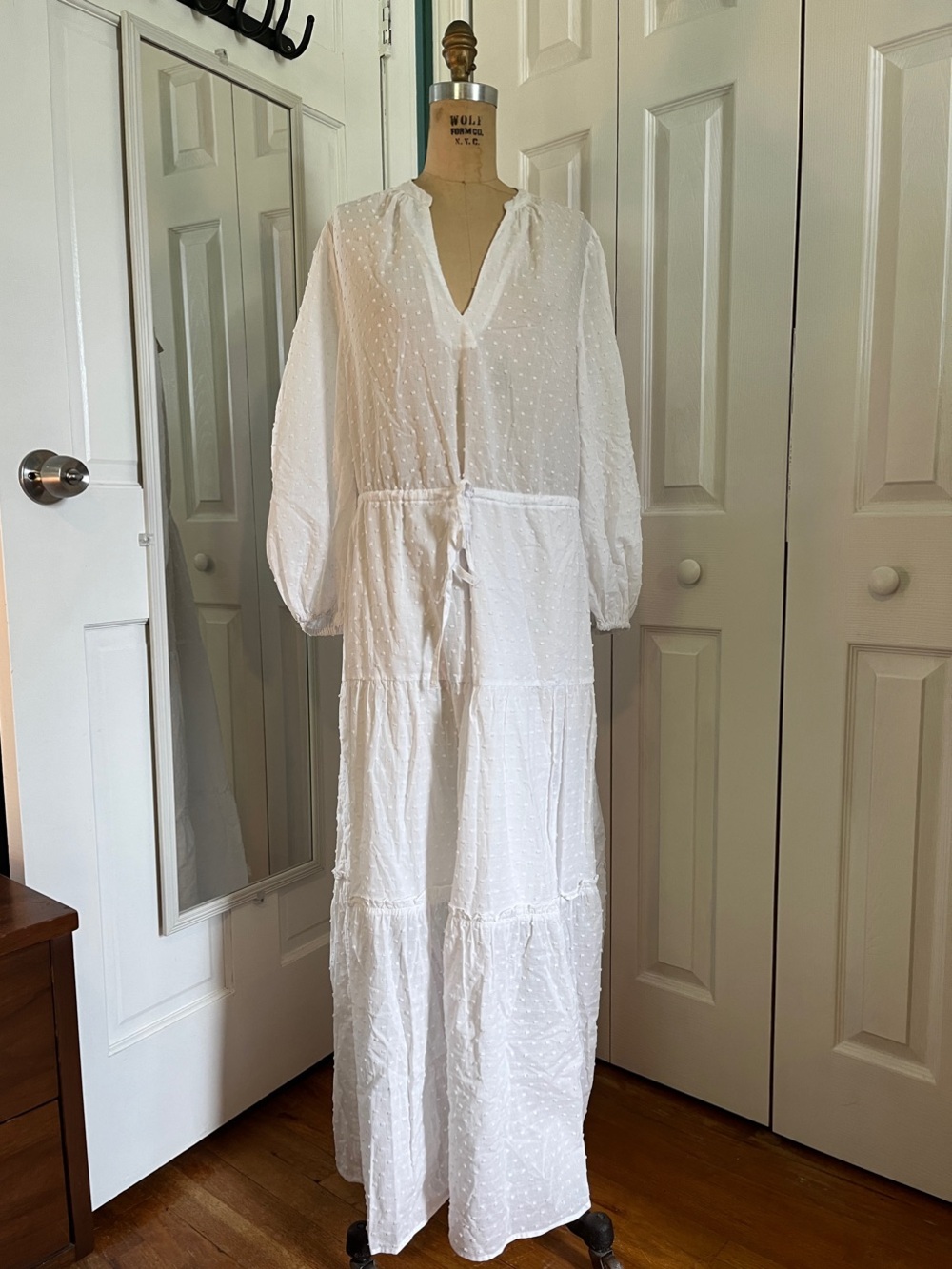 Target a.new day Flowy White Swiss Dot Maxi Dress with Tie Waist